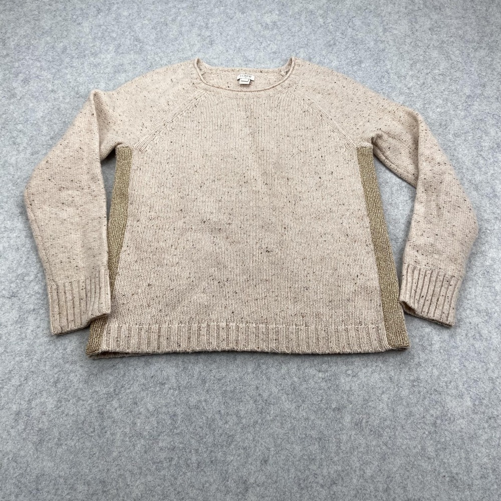 J.Crew Sweater Womens Small Beige Lambswool Blend Raglan Knit Chunky Pullover